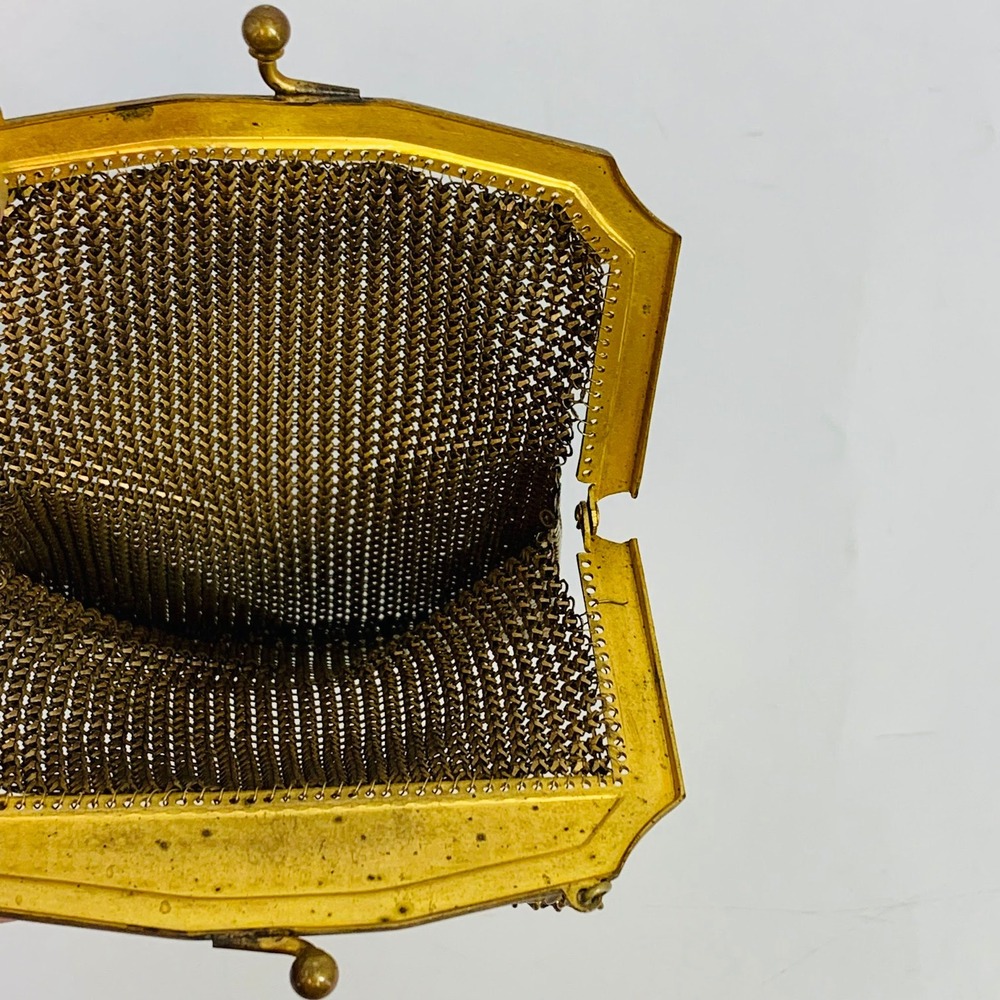 Whiting & Davis Vintage Beaded‎ Mesh Purse Evening Bag Flapper Deco Gold Frame - Picture 6 of 8